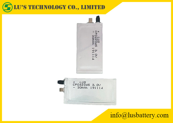 Non Rechargeable cell 3.0V 30mAh Prismatic Limno2 Battery CP042345 For Key