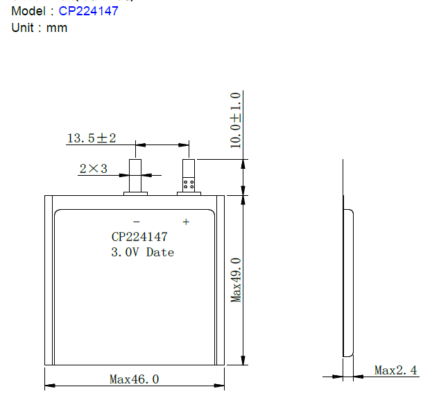 CP224147 3.0V 800mah Soft Lithium Battery For Rfid battery CP224248 primary cell